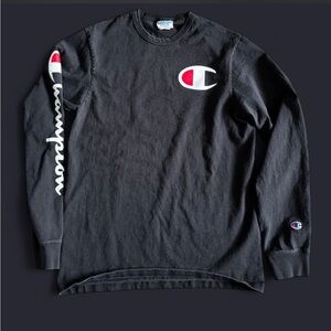 Vintage Champion black long sleeve shirt with red and white logo size Medium